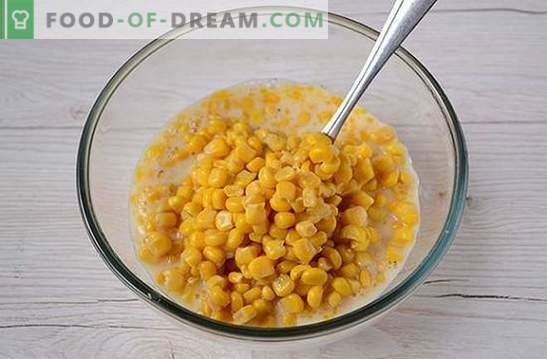 Kukurūzas fritters: izmantojiet konservētu kukurūzu no kārbām! Autora soli pa solim foto recepti ar kukurūzu uz kefīra
