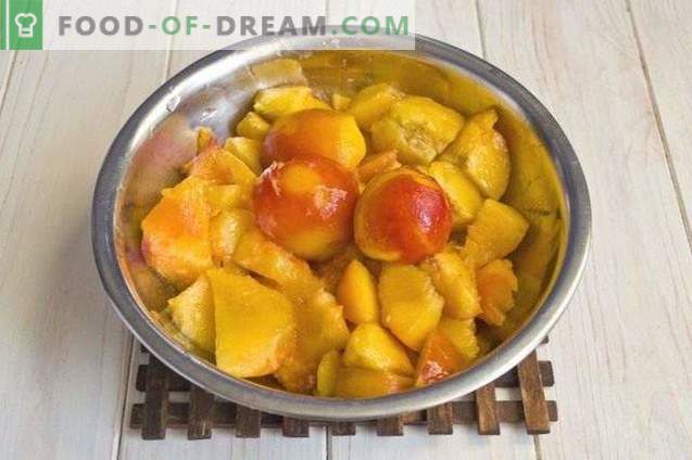 Ogu-augļu ievārījums no persikiem, zemenēm un nektarīniem