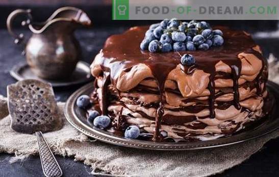 Šokolādes pankūkas kūka - gardumi no pannas! Vienkāršu un svētku šokolādes pankūkas kūku receptes ar dažādiem krēmiem
