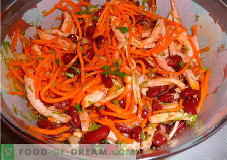 Korejas burkānu salāti ar pupiņām - labākās receptes. Kā pareizi un garšīgi pagatavoti salāti ar korejiešu burkāniem un pupiņām