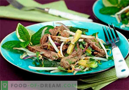 Liellopa gaļas salāti - labākās receptes. Kā pareizi un garšīgi pagatavot liellopu gaļas salātus.