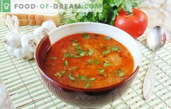 Kharcho Lean Soup - garšīgs un bez gaļas! Receptes aromatizētas liesās zupas kharcho ar rīsiem, tomātiem, adzhika, baziliku, riekstiem