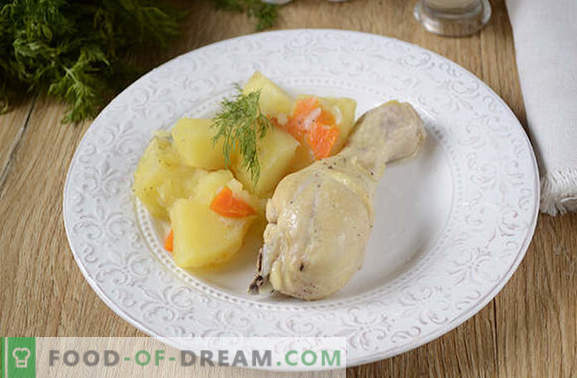 Kā dzēst kartupeļus ar vistu lēni plīts: lieliska vakariņas pusstundā! Pakāpeniska foto recepte vistas sautējumam ar kartupeļiem lēnā plītī
