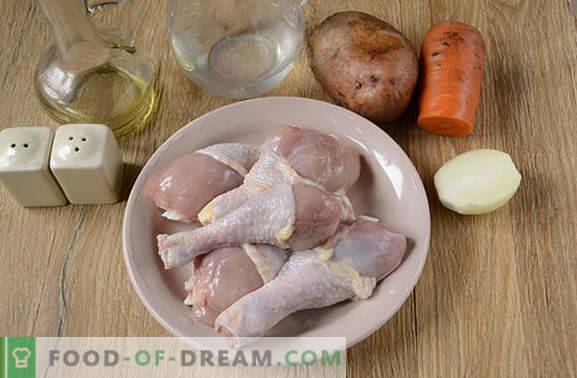 Kā dzēst kartupeļus ar vistu lēni plīts: lieliska vakariņas pusstundā! Pakāpeniska foto recepte vistas sautējumam ar kartupeļiem lēnā plītī