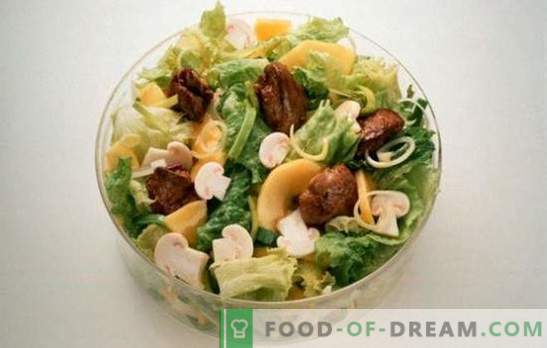 Salāti ar aknām un sēnēm: veiksmīgākās gatavošanas receptes. Garšīgu salātu gatavošana no aknām un sēnēm dažādos variantos
