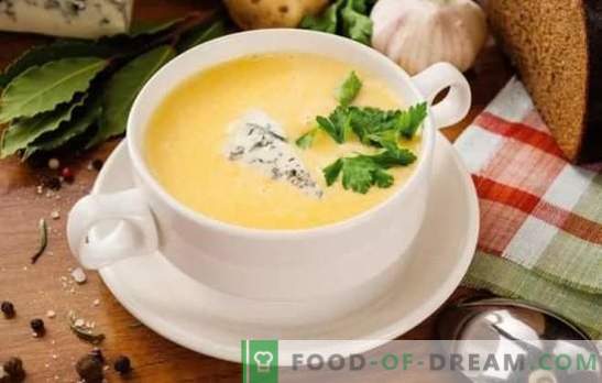 Siera zupa pakāpeniskā receptē no apstrādāta siera un cietā siera. Receptes siera zupai ar dārzeņiem, vistu, rīsiem, krējumu