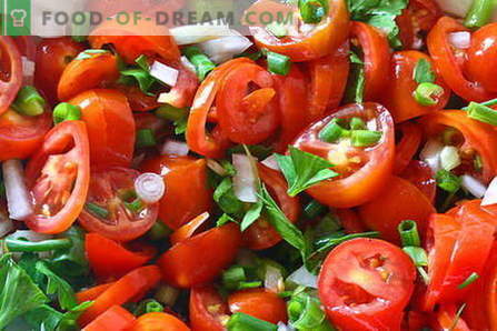 Tomātu salāti ir labākās receptes. Kā pareizi un garšīgi gatavot salātus no tomātiem.