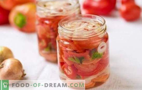 Saldie tomātu salāti ziemai: labākās oriģinālās uzkodas receptes. Garšīgu saldo tomātu salātu noslēpumi ziemai