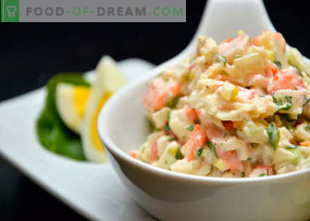 Salāti ar kāpostiem, kukurūzu un krabju nūjiņām - labākās receptes. Salātu gatavošana no kāpostiem, kukurūzas un krabju nūjiņām.