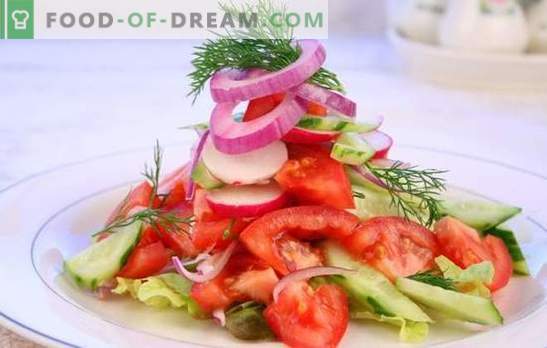 Svaigi tomātu salāti: vecā pasaka jaunā veidā. Svaigu tomātu salātu oriģinālās receptes brīvdienām un darba dienām