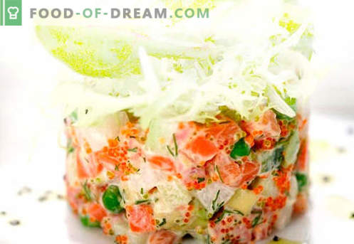 Salata cu somon și caviar sunt rețetele potrivite. Salată de gătit rapidă și gustoasă cu somon și caviar.