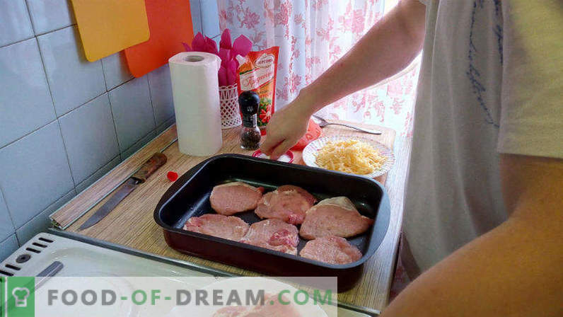 Schweinefleisch im Ofen mit Tomaten und Käse, Schweineschnitzel im Ofen