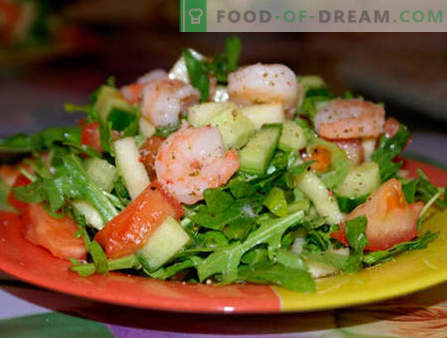 Salāti ar arugulām un garnelēm - piecas labākās receptes. Kā pareizi un garšīgi pagatavot salātus ar arugulām un garnelēm.
