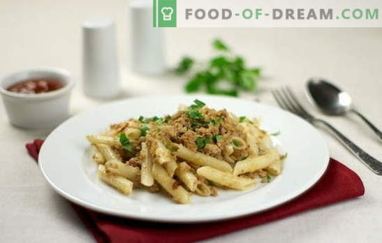 Marinpasta med malet kött - det är snabbt och näringsrikt! Topp 10 recept för pasta i flådestil med malet kött: fläsk, kyckling, kollektiv