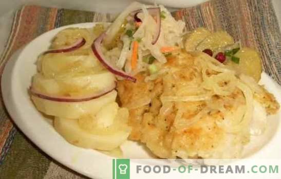 Menca ar sīpoliem - cepeškrāsnī pagatavojiet veselīgas un garšīgas zivis. Receptes mencām ar sīpoliem un burkāniem, dārzeņiem, sieru utt.