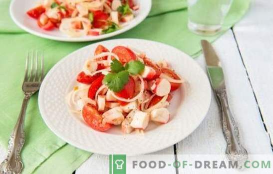 Krabju salāti ar tomātiem - īsta skaistums vienkāršībā! TOP-10 pierādītas receptes krabju salātiem ar tomātiem