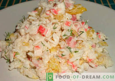 Krabju salāti ar rīsiem pierādītām receptēm. Kā pagatavot krabju salātus ar rīsiem.