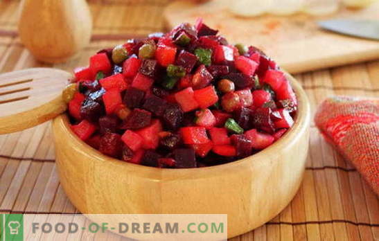 Dārzeņu salāti - ēst vitamīnus! Receptes dārzeņu vinigrāmām: ar pupiņām, āboliem, sēnēm, kāpostiem